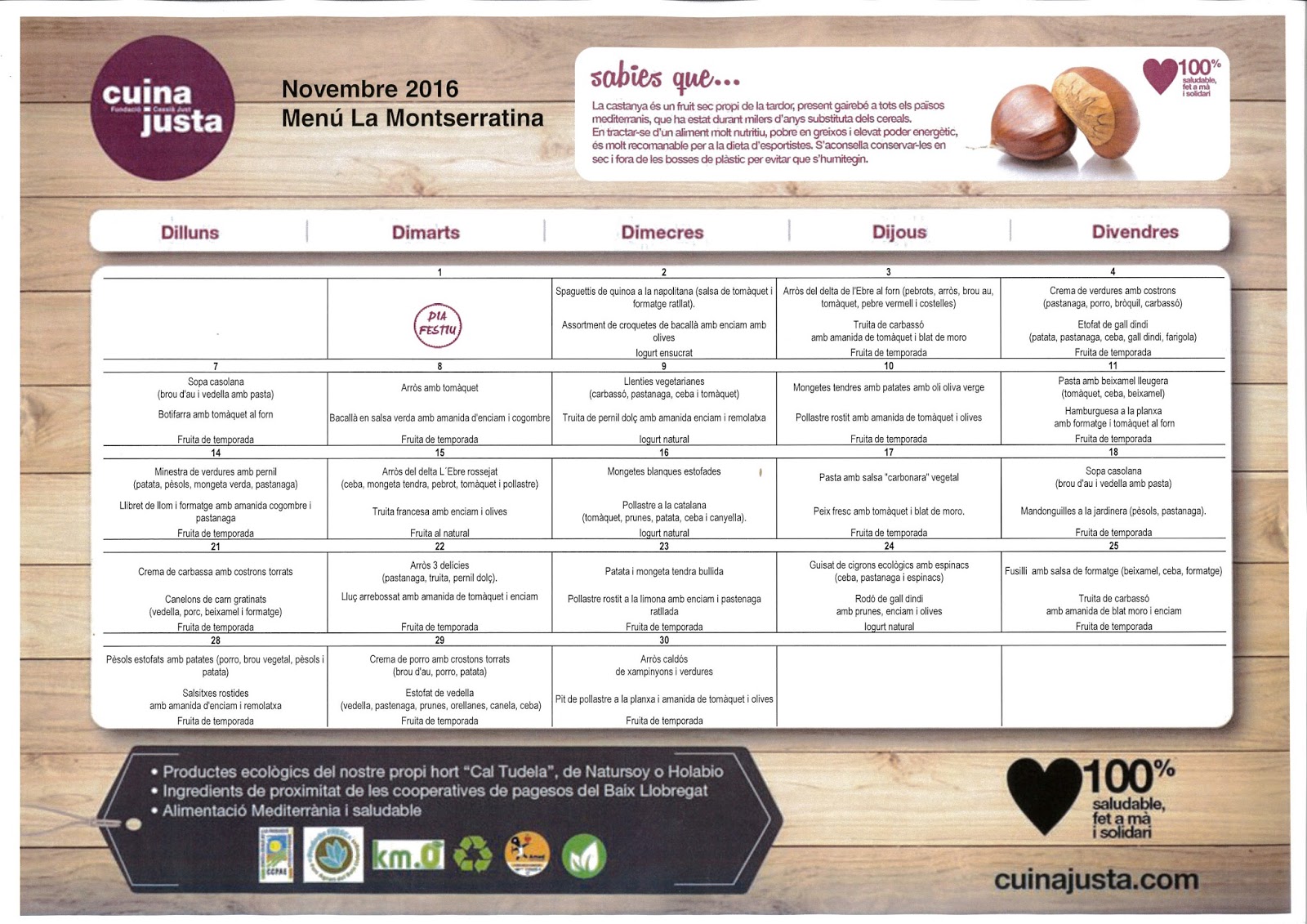 Menú mes de Novembre 2016