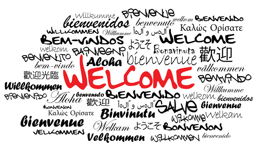 Welcome international host word tag cloud illustration
